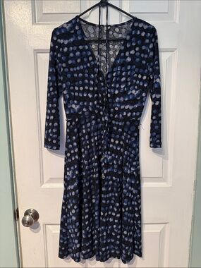 H&M Women's Navy and Light Blue Polka Dot Faux Wrap Dress (S)